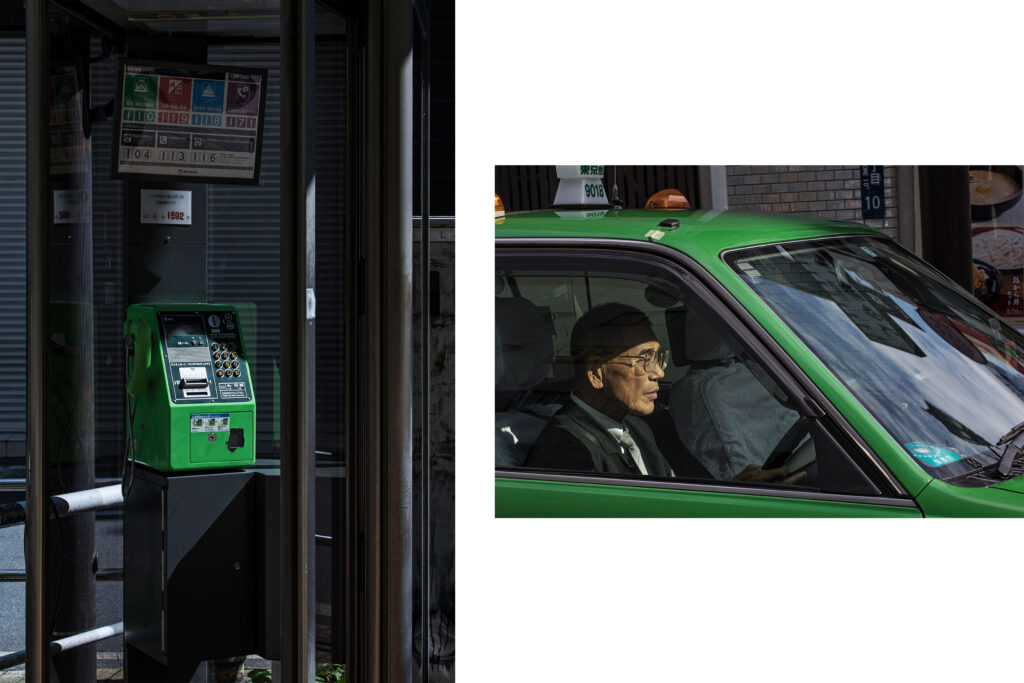 Tokyo streets, phone booth, Japanese taxi driver, Tokyo street photography