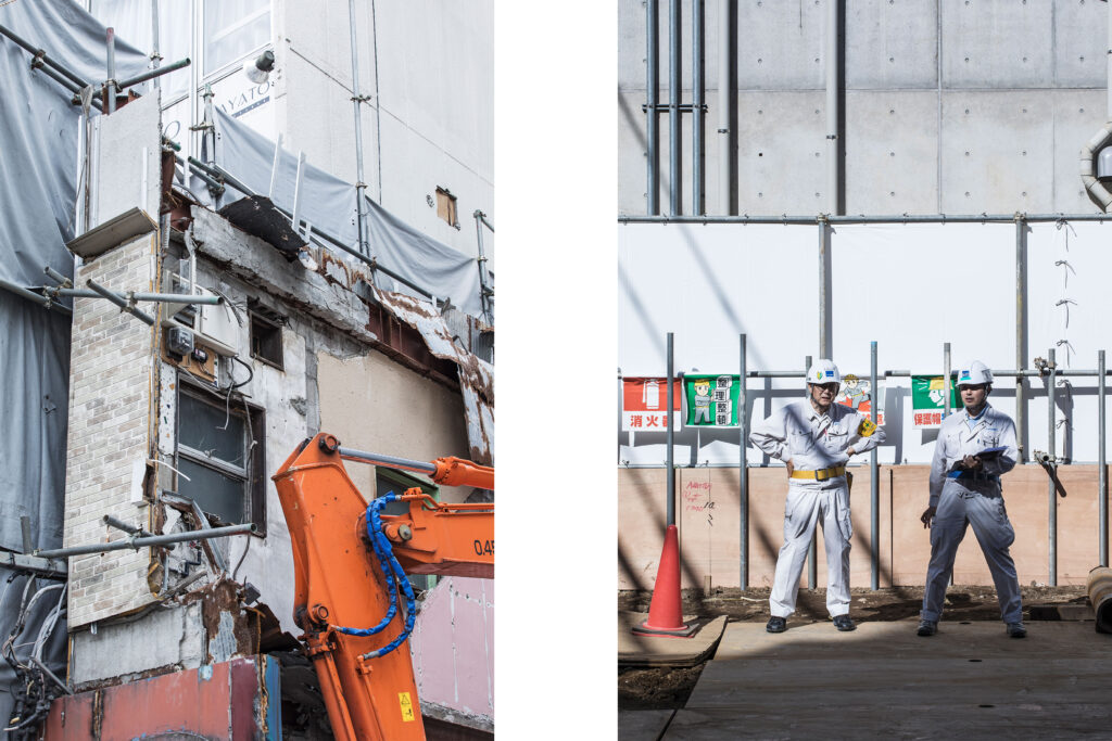 Japanese workers, construction site in Tokyo, Tokyo streets, Tokyo street photography